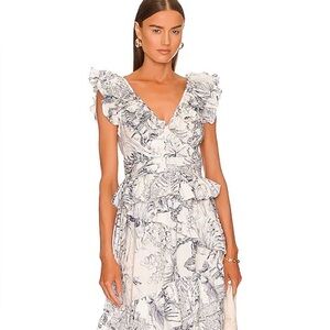 House of Harlow 1960 Botanical Ruffle Maxi Dress - Blue and White